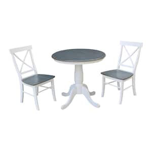Hampton 3-Piece 30 in. White/Heather Gray Round Solid Wood Dining Set with X-Back Chairs