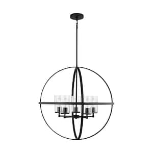 Alturas 5-Light Midnight Black Modern Hanging Globe Chandelier with Clear Seeded Glass Shades