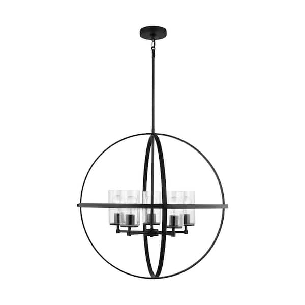 Generation Lighting Alturas 5-Light Midnight Black Modern Hanging Globe Chandelier with Clear Seeded Glass Shades and LED Bulbs