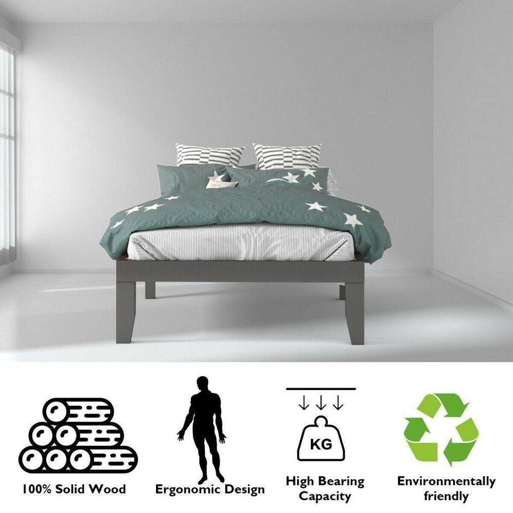Espresso Finish Twin Size Solid Wood Bed Frame with Slats