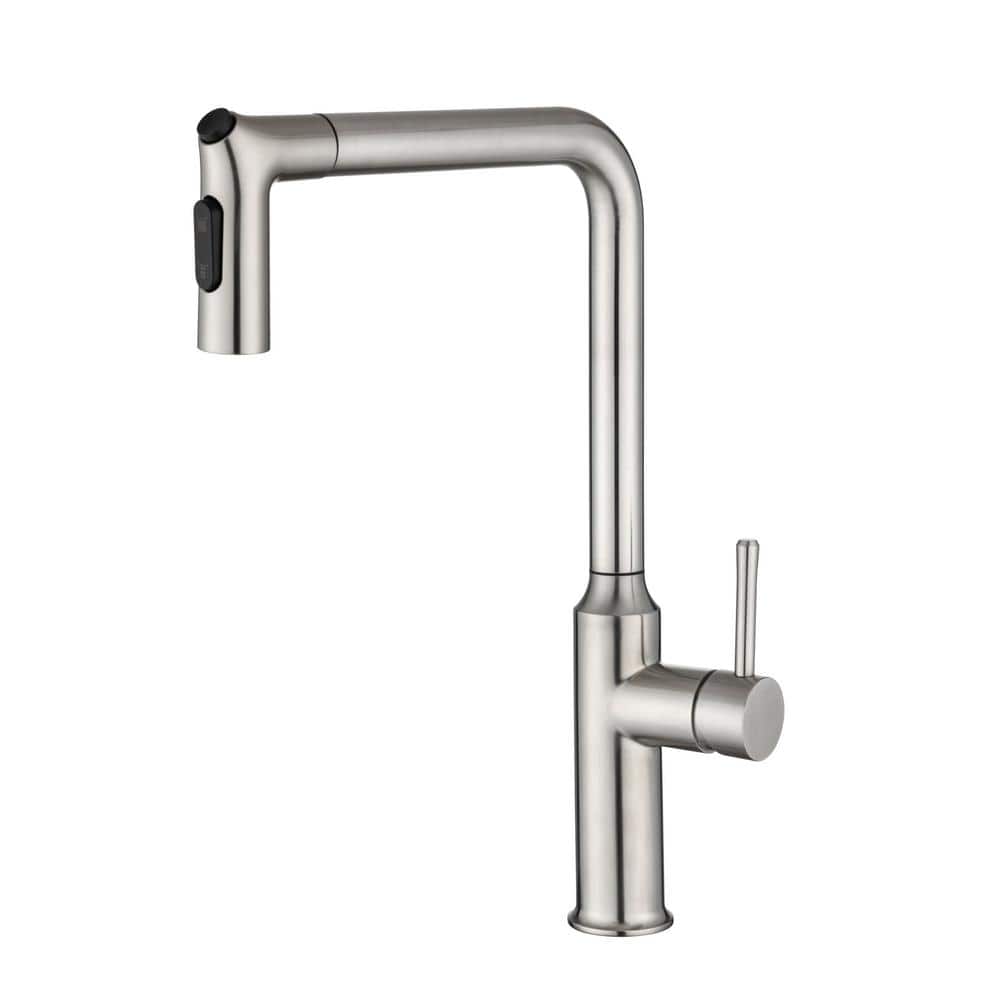 Flynama Single Handle Pull Down Sprayer Kitchen Faucet in Brushed
