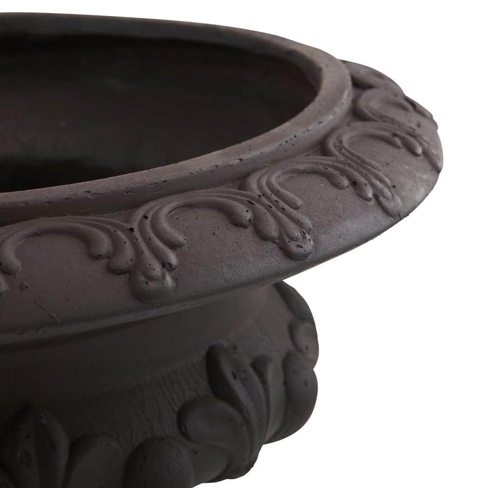 12.5" Tall Black Iron-Finished Decorative Urn for Indoor/Outdoor Use