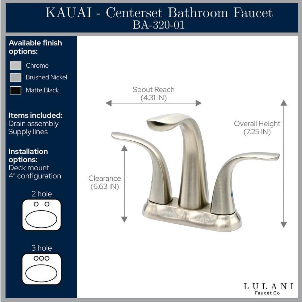 Kauai Chrome 4" Centerset 2 Handle Bathroom Faucet