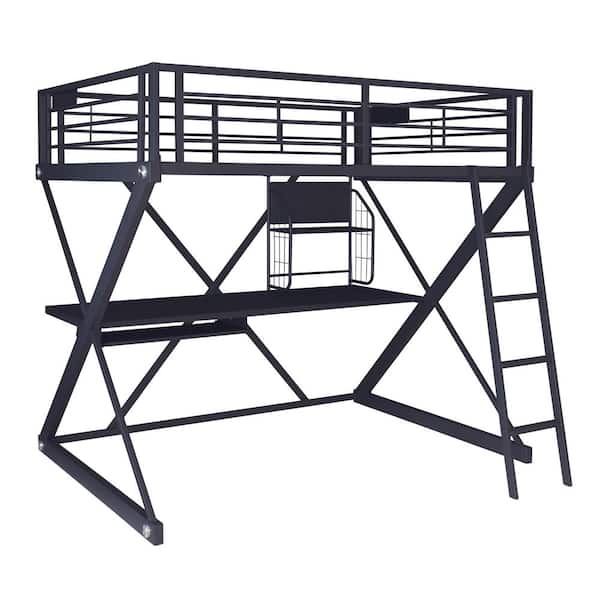 Lorenzo Study Metal Black Full Top Loft Bed with Desk