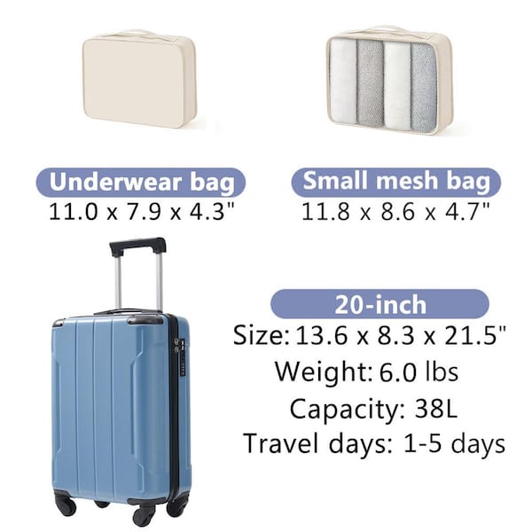 Merax 2 Bags 2-Piece Blue Gray ABS Hardshell Spinner 20 Luggage