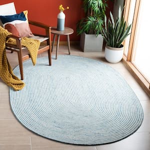 Braided Blue Ivory 4 ft. x 6 ft. Abstract Striped Oval Area Rug