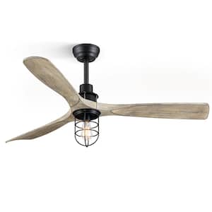 52 in. Indoor Matte Black LED Color Charging Farmhouse Caged Ceiling Fan with Light Kit and Remote Control