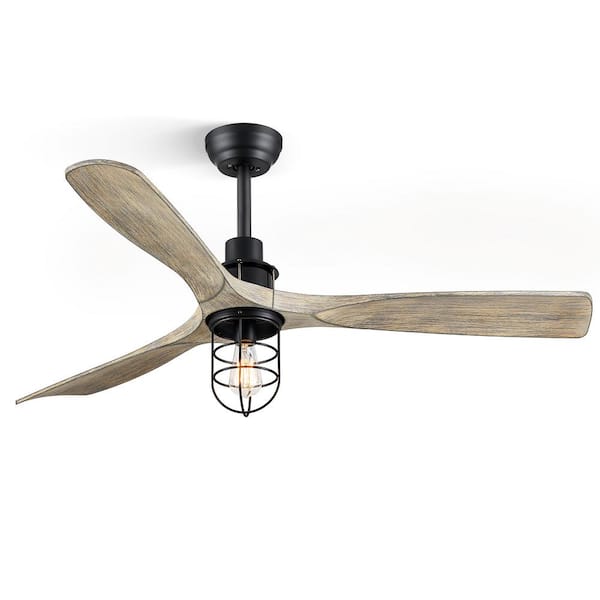 HINNIXY 52 in. Indoor Matte Black Downrod 6-Speeds Farmhouse Caged Ceiling Fan with Light Kit and Remote Control DC Motor