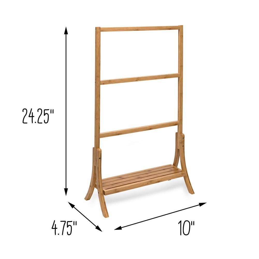 Natural Bamboo 3-Tier Freestanding Towel Rack with Shelf