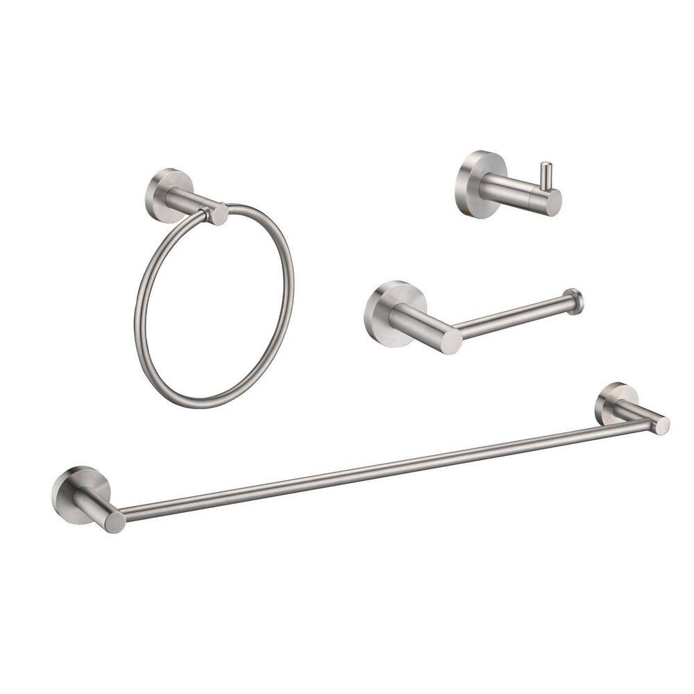 4Piece Stainless Steel Bath Hardware Set with Towel Bar, Toilet Paper Holder in Brushed Nickel