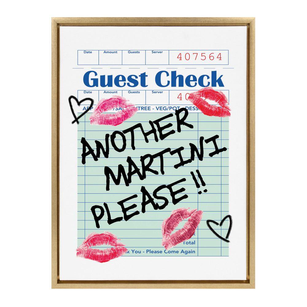 Bright Gold Framed Canvas Print with Martini Guest Check Design, 18x24
