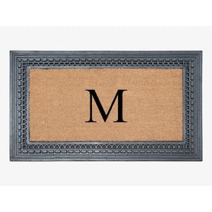 A1HC Square Geometric Black/Beige 24 in. x 39 in. Rubber and Coir Heavy Duty Easy to Clean Monogrammed M Door Mat