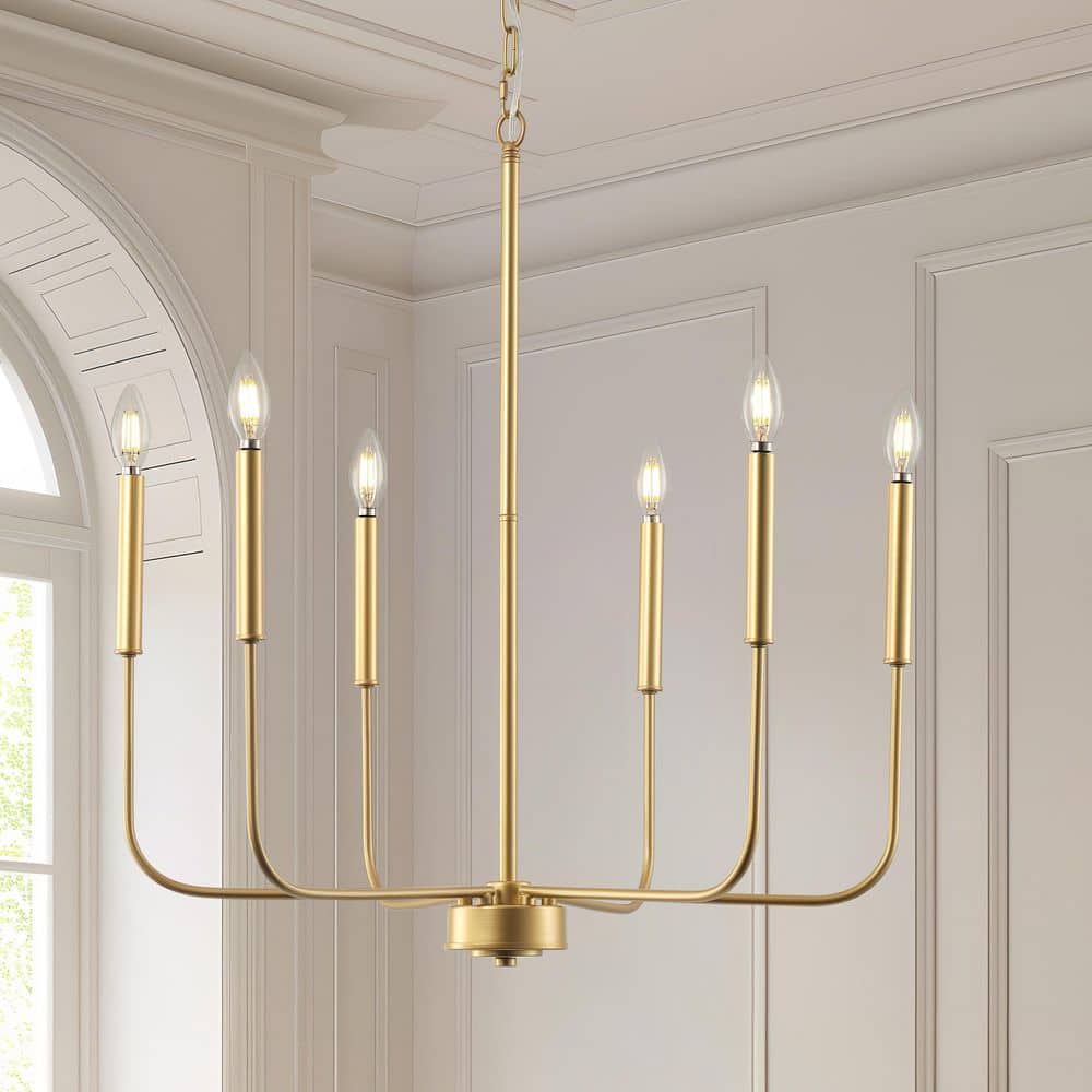 6-Light Gold Farmhouse Candle Chandelier for Parlor, Reception Room, Dining