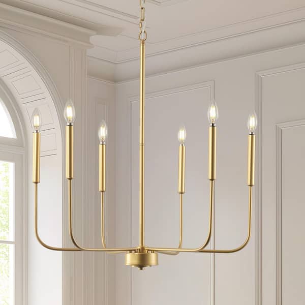 GoYeel 6-Light Gold Farmhouse Candle Chandelier for Parlor, Reception Room, Dining Room