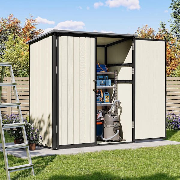 5 ft. W x 3 ft. D Beige Outdoor Storage Plastic Resin Shed with Double Door and Floor (13 sq. ft.)