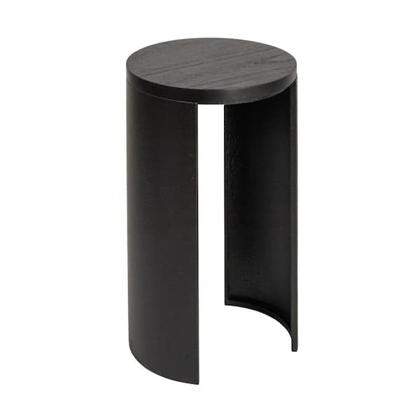 Storied Home Arlo 13.4 in. Black Round Wood End Table