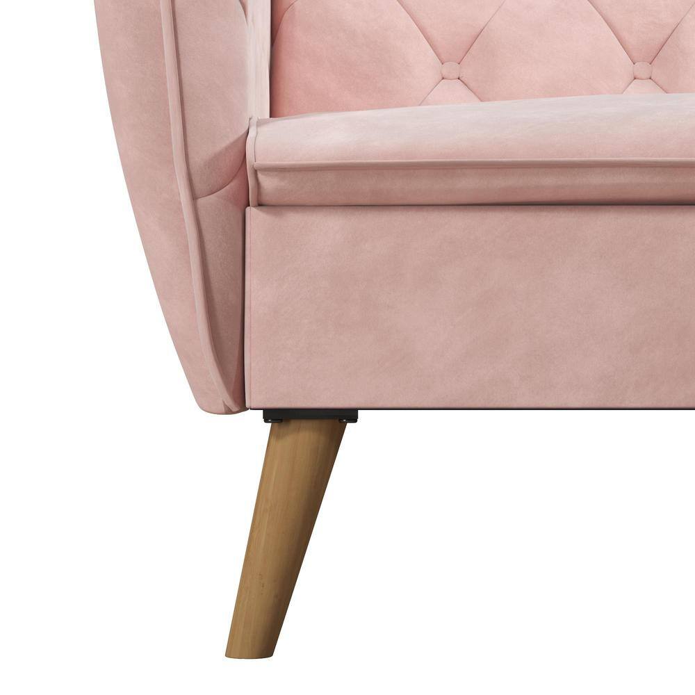 Pink Tufted Faux Leather Twin Sleeper Sofa with Memory Foam