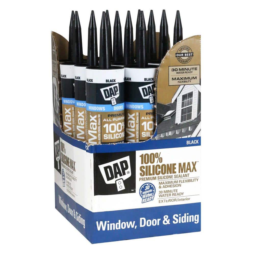 DAP Silicone Max 10.1 oz. Black Premium Exterior/Interior Window, Door, and Siding Silicone Sealant (12-Pack) -  7079808789