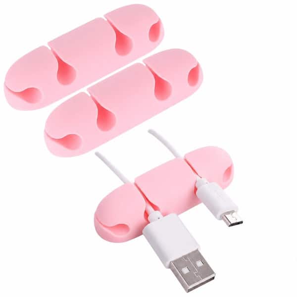 3-Piece Silicone Cable Clips with 4-Slot Cord Organizer for Desk Cable Management, Self-Adhesive Pink
