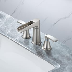 Waterfall 8 in. Widespread Double Handle Bathroom Faucet with Drain Assembly in Brushed Nickel