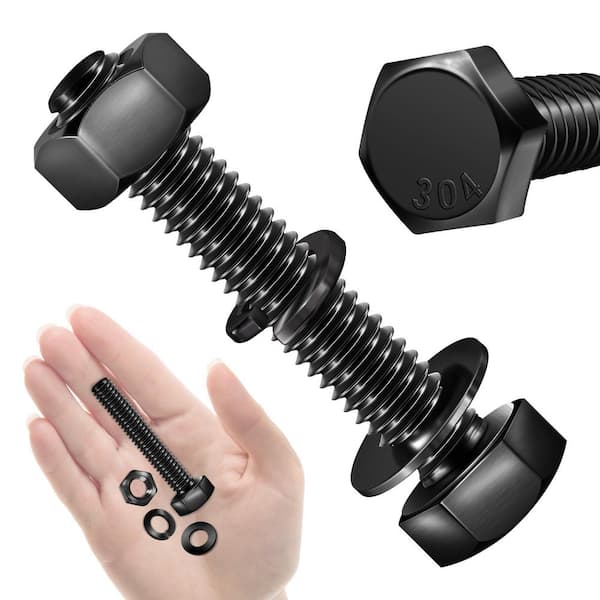 3/8 in.-16 x 2 in. Black Oxide Stainless Steel Hex Bolt with Nut, Washer and Lock Washer (6-Pack)