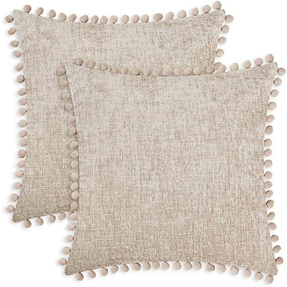 Outdoor Throw Pillow Cases Cozy Solid Dyed Soft Chenille Cushion Covers wit