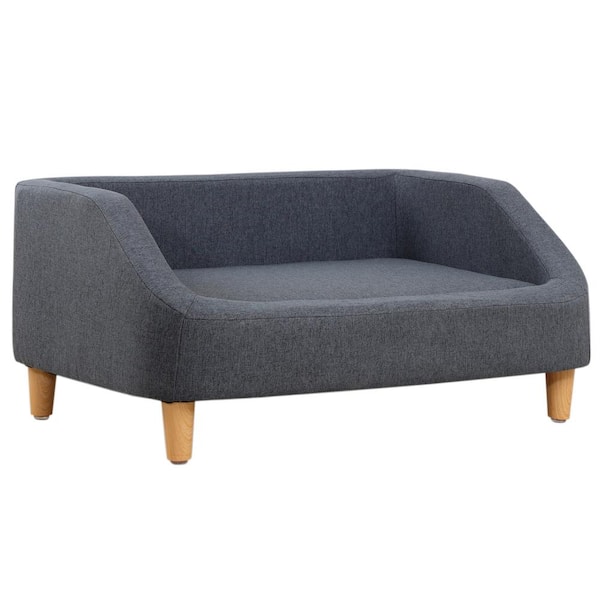 FORCLOVER 32.3 in. Medium to Large Gray Linen Pet Sofa Dog Bed with Removable Cushion and Wood Legs