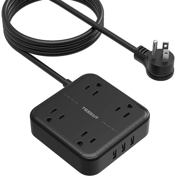 Extension Cord Usb, Power Outlet With 3 Outlets 4 Usb Charging