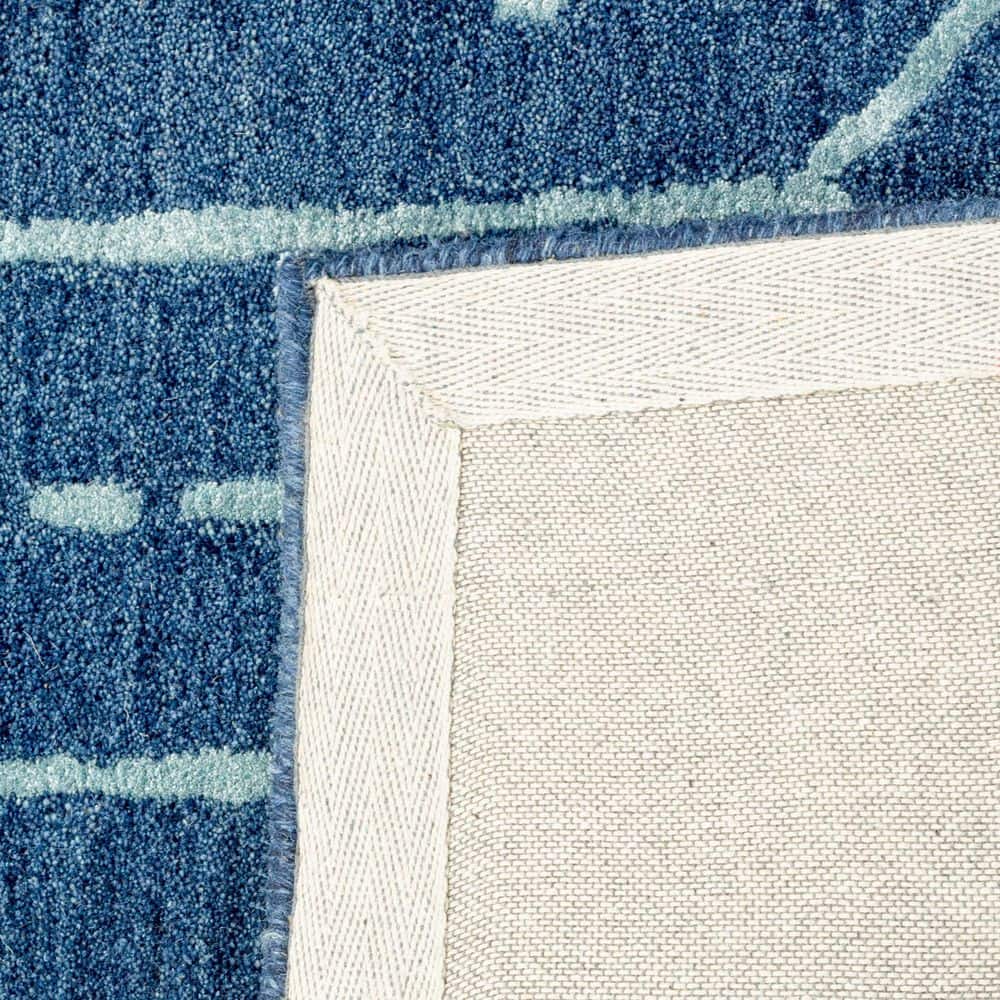 Handmade Navy and Silver Wool Geometric Runner Rug
