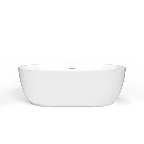 A&E Jorimi 67 in. x 31 in. Oval Soaking Bathtub with Center Drain in Glossy White