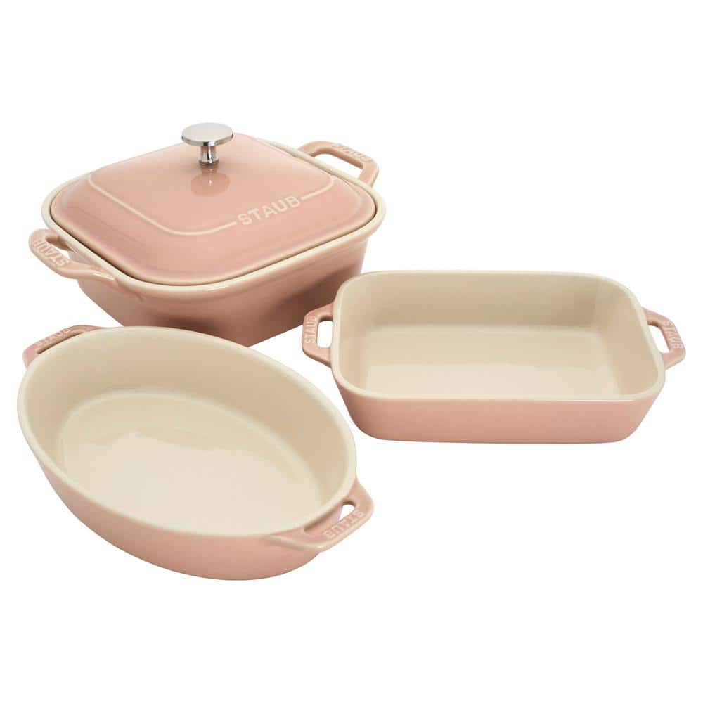 staub Stoneware 4-Piece Mixed Baking Dish Set-Light Pink 1031192