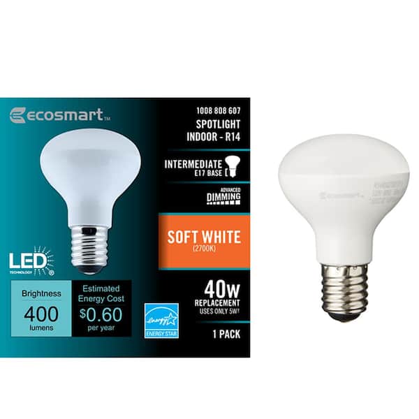 EcoSmart 40-Watt Equivalent R14 Reflector ENERGY STAR Dimmable LED Light Bulb Soft White (1-Pack)