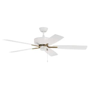 Pro Plus 52 in. Indoor Dual Mount 3-Speed Reversible Motor Ceiling Fan in White and Satin Brass Finish