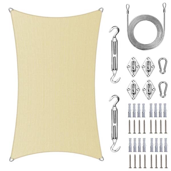 AMGO Pro Ring 22 ft. x 24 ft. Rectangle Sun Shade Sail with Hardware Kit and Rope-Beige
