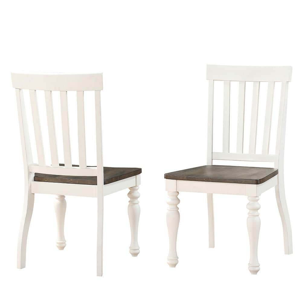 Joanna Two-Tone Ivory and Charcoal Hardwood Slat Side Chair, Set of 2