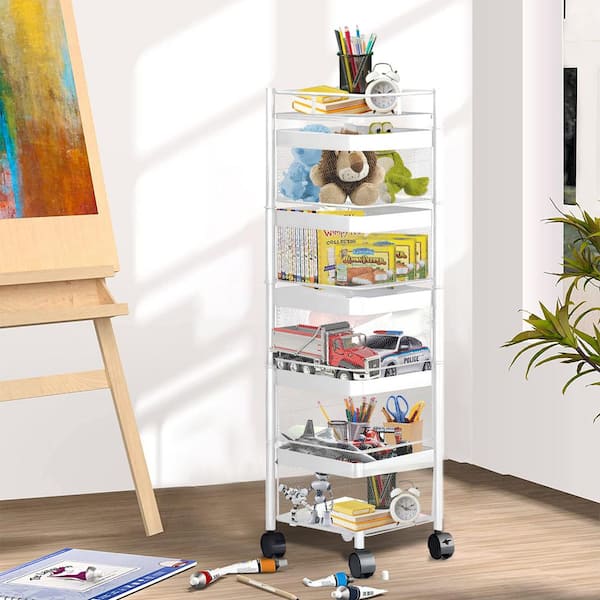 Unbranded White 5 Tier 360° Rotating Metal Vegetable Storage Rack with Swing Out Shelves