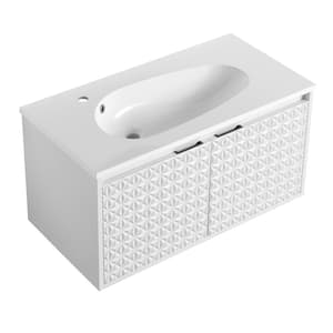 36 in. W. x 18.2 in. D x 18.5 in. H Floating Wall Mounted Bath Vanity with White Gel Sink in White Star