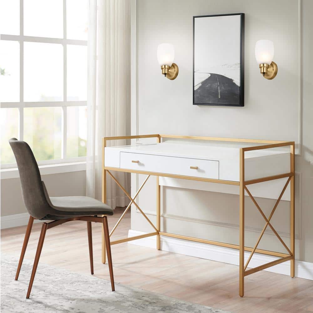 Satin Gold Lydia 9.75" Dimmable Frosted Glass Wall Light