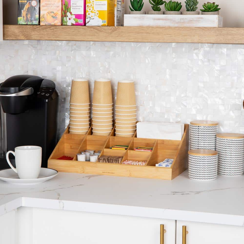 Eco-Friendly Bamboo 11-Compartment Coffee and Condiment Organizer