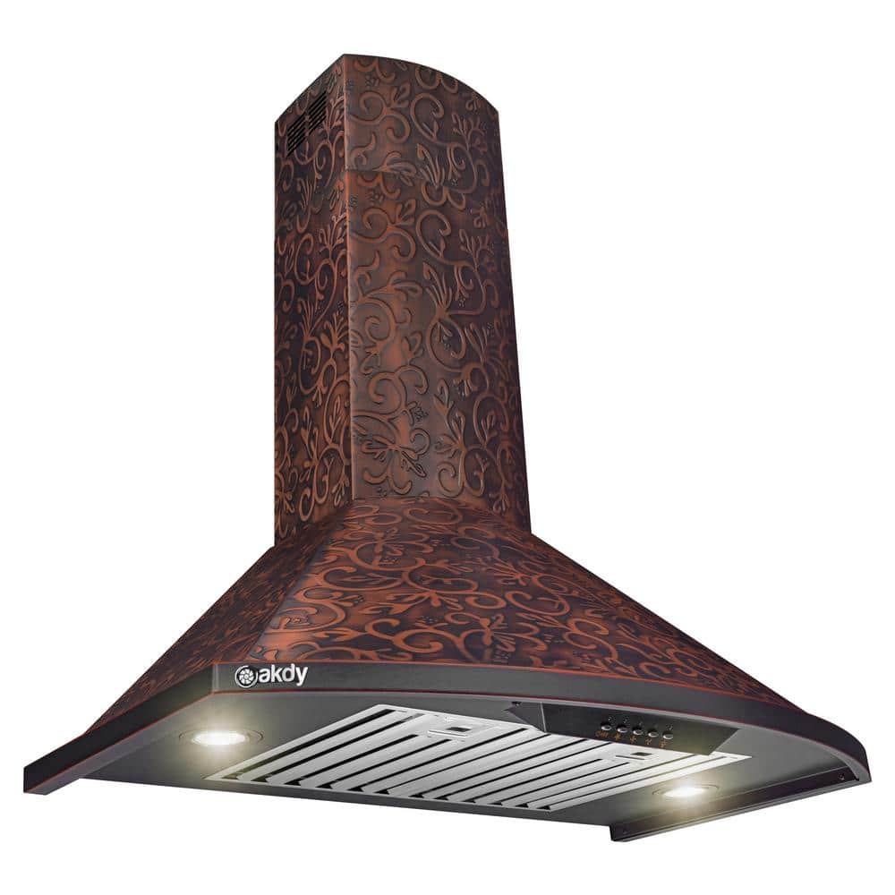 30-Inch Vine Embossed Copper Convertible Wall-Mounted Range Hood