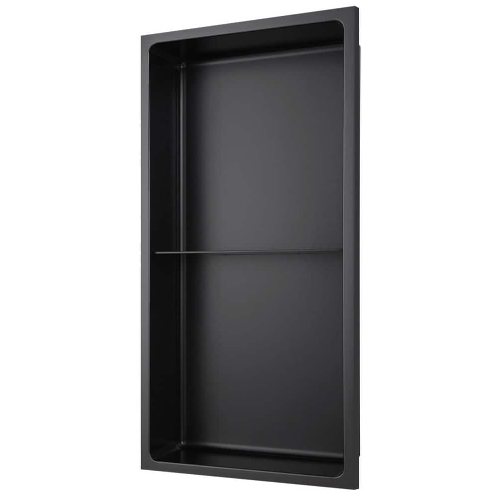 Matte Black Stainless Steel Double Shelf Shower Niche