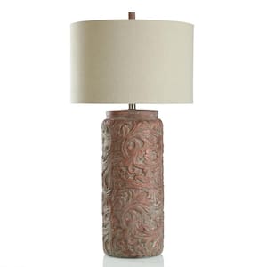 39.5 in. Terracotta, Cream Ginger Jar Task and Reading Table Lamp for Living Room with Yellow Linen Shade