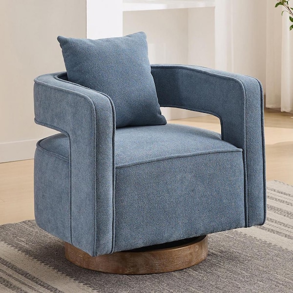 aisword 29.1 in. W Versatile 360° Swivel Linen Blend Accent Chair with Plush Cushion and Weathered Base - Pale Blue
