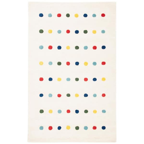 Kids 9 ft. x 12 ft. Ivory Polka-Dot Striped Area Rug