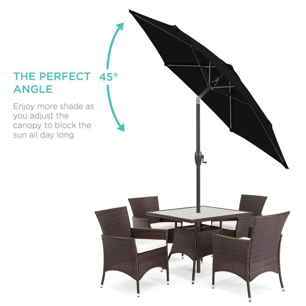 7.5ft Black Powder-Coated Steel Outdoor Patio Umbrella with Crank Lift