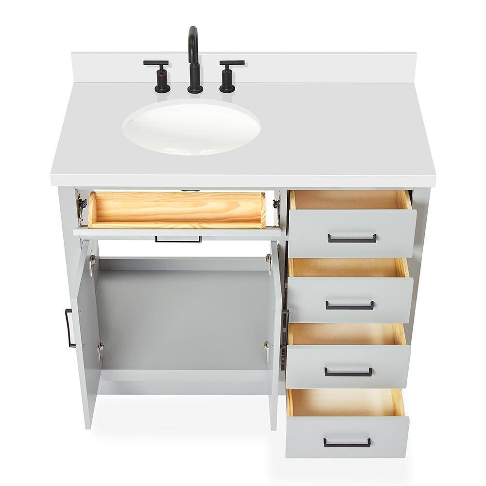 Hepburn 43" Gray Hardwood Freestanding Single Vanity with Quartz Top