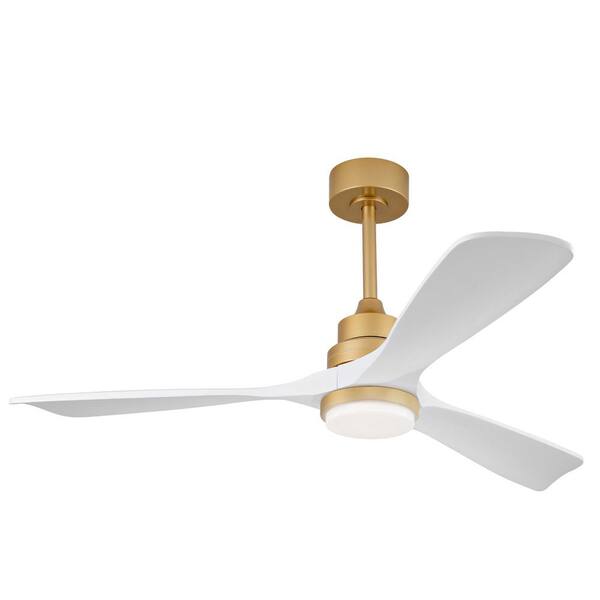 52 in. Gold White Downrod Mount Standard Ceiling Fan with LED Light and Remote Included