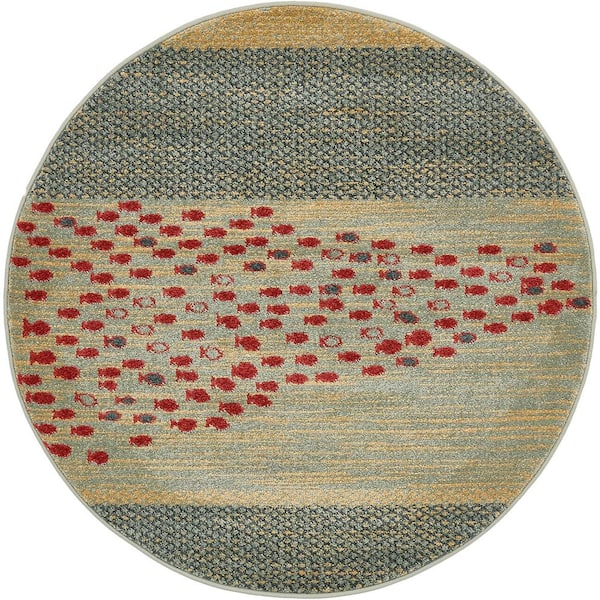 Unique Loom Fars Jordan Light Blue 3' 3 x 3' 3 Round Rug