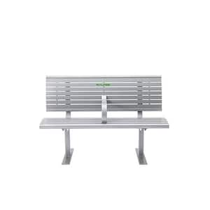 4 ft. Slatted Steel Silver Commercial Park Bench with Back Surface Mount