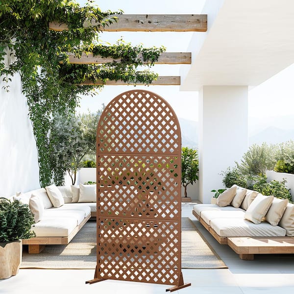 72 in. H x 35 in. W Arched Outdoor Metal Privacy Screen Garden Fence Wall Applique in Brown